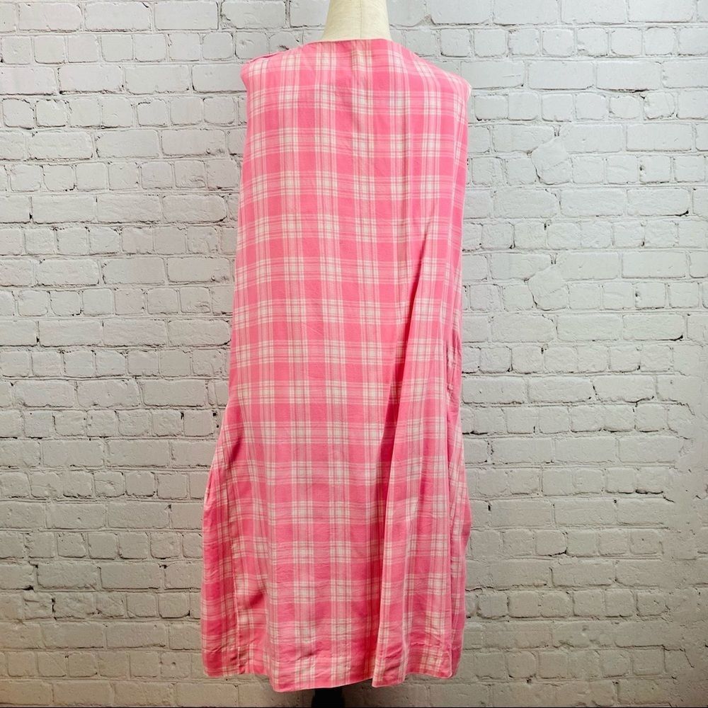 Vintage Pink Plaid Midi Dress Crew neck Sleeveless contour empire waist - Picture 7 of 11